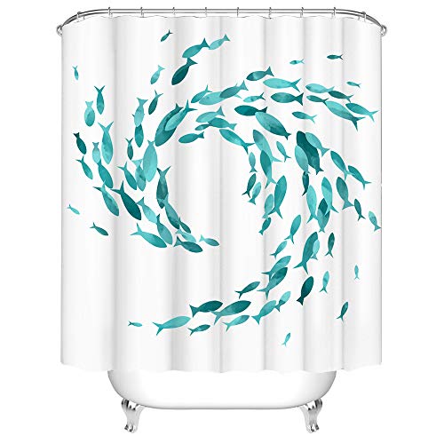 Rnnjoile Teal Fish Shower Curtains Set Ocean Creatures Bathroom Decor Creative Aqua Curtain For Bath Fabric Sea Ocean Shower Curtain With Hooks Turquoise 72X72Inch #TOP7