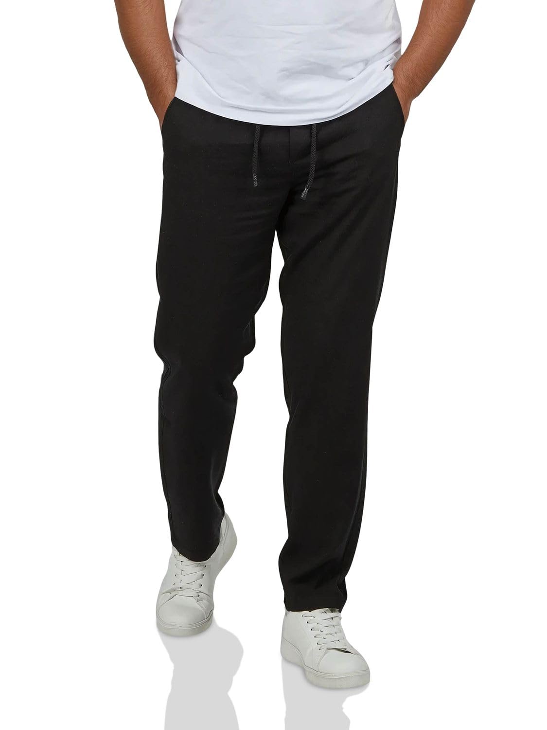 DENIMFY Pantalones de lino largos para hombre con cintura, ajuste regular, cordón DFDylan, pantalones de verano, pantalones de ocio, monocolor, negro, verde, azul, beige, S, M, L, XL, XXL, 3XL, 4XL