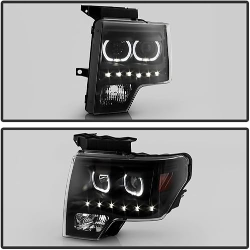 Miniatura 5 de ACANII - Faros delanteros negros para Ford F150 SMD 2009-2014 SMD LED Halo, faros delanteros para conductor + lado del pasajero