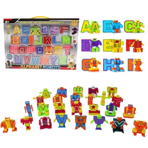 Merkaunis 26 Pieces Alphabet Robots, ABC Learning Alphabots for Education, Transforming Robot for Study Learning, Letter Deformation Robots for Birthday Christmas, (A - Z)