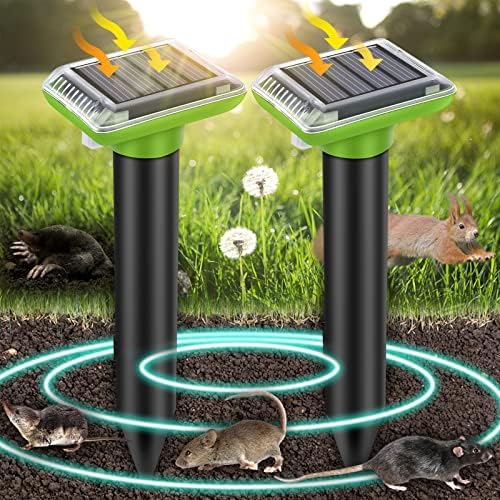 2PCS Mole Repellent,Ultrasonic Solar Mole Repeller Stakes,Outdoor Animal Gopher Deterrent Spikes for Groundhog, Moles,Vole,Snakes, Waterproof Rodent Chaser Stakes Snake Repeller for Lawn Garden Yard