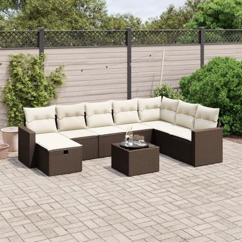 QJBSAVVA 9-TLG Poly-Rattan-Gartenlounge Braun 110 kg modulares...