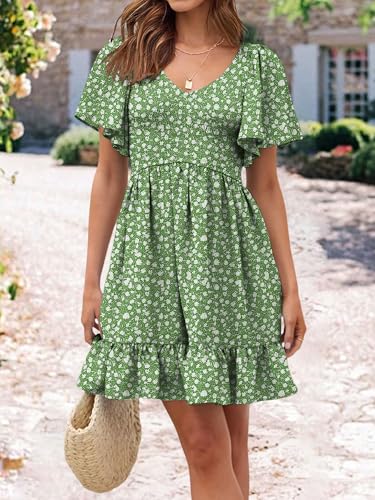 Image of UEAL Womens Cute Floral Smocked V Neck Flutter Sleeve Sundress with Pockets Casual Spring Summer Dresses for Women 2026