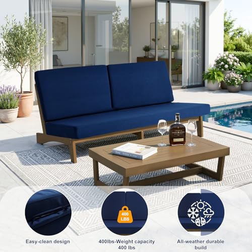 Image of Pia Ricoo 1-Piece Patio Furniture Set, Outdoor Wood Sofa with 4.5-Inch Thick Cushions, All-Weather Conversation Set for Backyard, Deck, Lawn - Navy