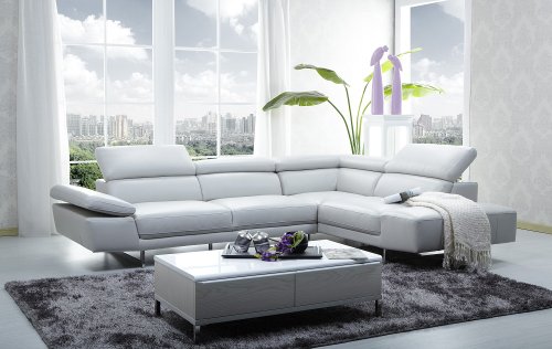 J&M Furniture 1717 Full White Italian Leather Sectional Sofa With Adjustable Headrests