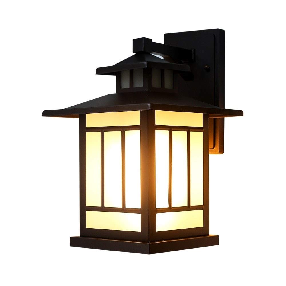 VDOQTLJT Chinese Style Wall Sconce Lantern American Country Outdoor Waterproof Light Patio Garden Aluminum High Lamp Rustic Courtyard Landscape Exterior Decoration Black Bracket E27
