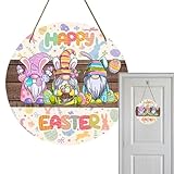 Ostern Willkommensschild - Osterhase Gartenzwerg Frühlingsdekoration Aufhänger | Kaninchen Festkranz Wanddekoration - Für Wand Fenster Tür Wohnung Haus Garten Eingangsbereich Geschäft Schule Kirche Fe