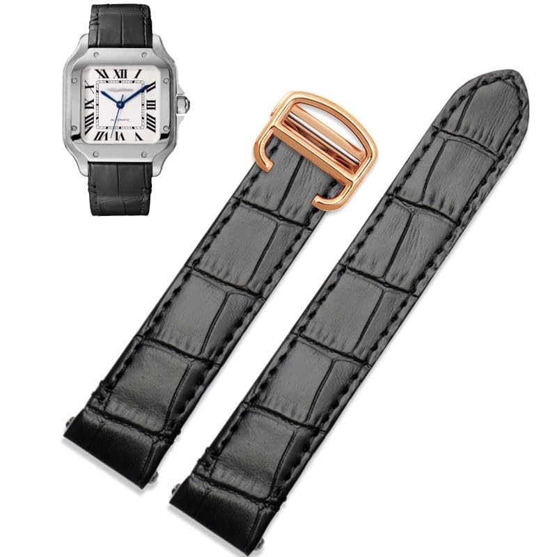 Bracelet en cuir pour Cartier Santos WSSA0010 chaîne de montre classic style 19mm noir