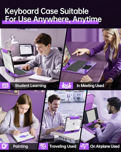 Image of Clear Keyboard Case for iPad Pro 13 inch (M5 /M4, 2025 /2024), Transparent Protective Cover with 7-Color Backlit Keyboard, 360 Rotating Stand, Multi-Touch Trackpad and Pencil Holder, Purple