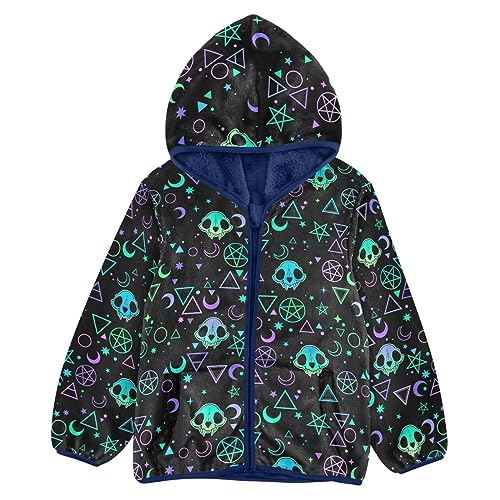 Magic Symbols Skulls Boys Fleece Hoody Jacket Zip Up Coat Warm Fall Winter Plush Jacket Long Sleeve Outerwear