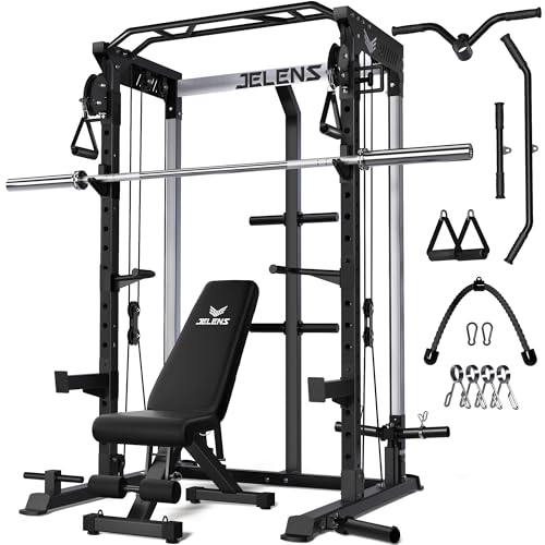 Image of JELENS C21 Power Cage, 2000LBS Multi-Function Power Rack with Independent Dual Pulley System, All-in-One Squat Rack for Cable Crossover, Home Gym Workout Machine