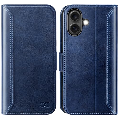 OCASE for iPhone 16 Case, PU Leather Wallet, Magnetic Flip Folio Cover with RFID Blocking, Card Holders, Shockproof TPU