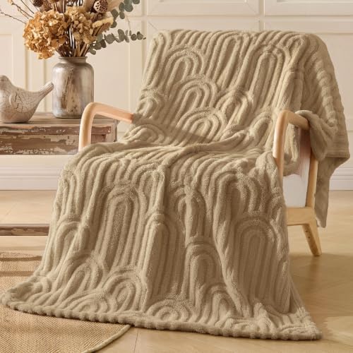 Image of BEDELITE Light Brown Boho Fleece Twin Blanket for Bed, 60x80 Inches