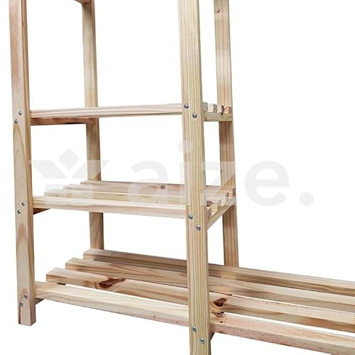 Estante Armário Multiuso Para Roupas Com Cabideiro, Prateleiras e Maleiro em Madeira Aberto