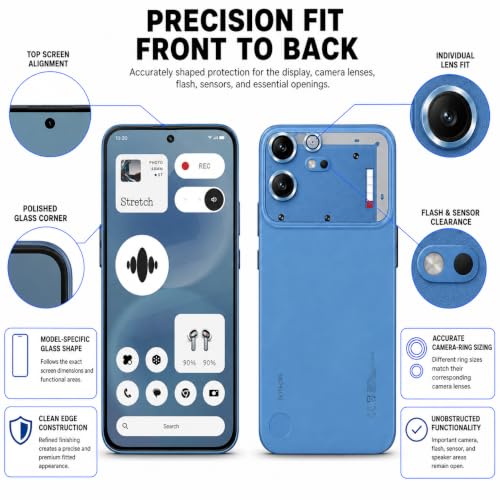 Image of ArmourPro Edge to Edge Tempered Glass for Nothing Phone (4b) with Blue Camera Ring Guard, 9H Screen Protector, Anti-Scratch, Anti-Fingerprint, Bubble-Free Installation Kit