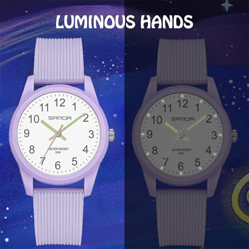 VOSO Kids Analog Watches for Boys Girls 50M Waterproof Watches Learning Time Children Watch Easy to Read for Ages 3-12 Kids Birthday, Christmas Day, Children's Day Gifts (Purple) - Image 6