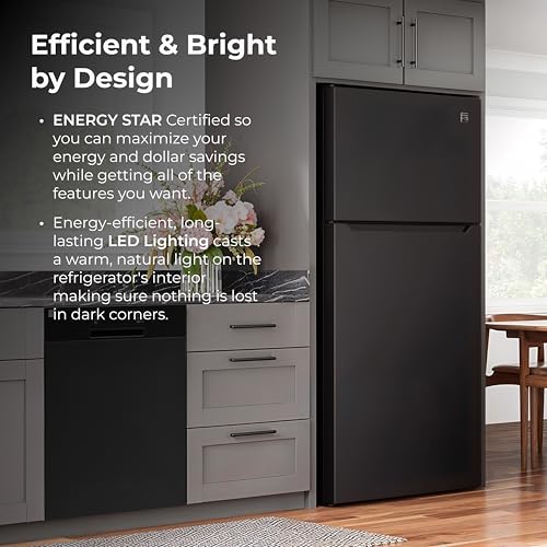 Image of Kenmore 33 inch Top Mount Refrigerator with Freezer - Adjustable Shelving, Humidity-Controlled Crispers, Optional Ice Maker, LED Lighting, ENERGY STAR Certified, 20.5 cu. ft. Capacity - Black