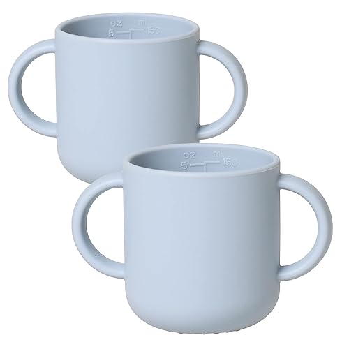 ROCCED Vasos pequeños de silicona para bebés de silicona con 2 asas, taza de entrenamiento para niños pequeños, fácil agarre para 6 meses + 5.1 fl