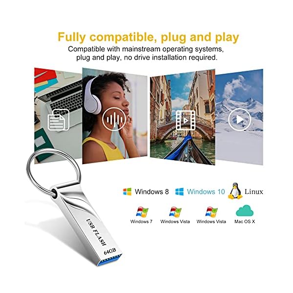 Fondrim USB Stick 64GB Wasserdicht Speicherstick USB-Flash-Laufwerk Robust USB-Stick Memory Stick mit Schlüsselbund… – Bild 6