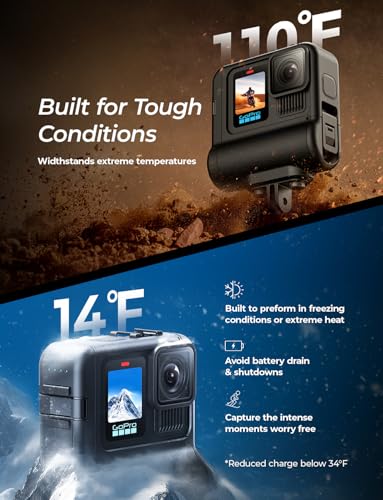 Image of Re-Fuel 9 Hour Action Pack Extended Battery for GoPro Hero 13 12 11 10 9 Black, Waterproof 33ft Dustproof Rechargeable Power Bank (6 Hours 4K Recording) Pass Through Power, All Weather Backup Battery
