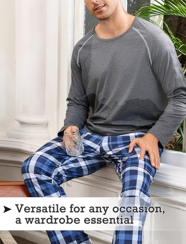 Men's Pajama Set Long Sleeve Top with Plaid Pants 2-Piece Sleepwear Comfort S-XL3
