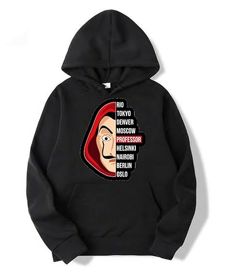 Vogue Squad Money Heist Unisex Black Cotton Hooded Hoodie for Girls / Boys / Kids / Women / Men