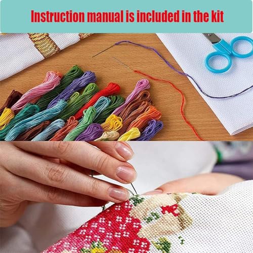 Image of MjhRcll Flowers Stamped Cross Stitch Kits, Colorful Flower Cross Stitch Ornament Kits for Adults Beginners, Counted Embroidery Needlepoint Kits Home Decor 12x16 Inch