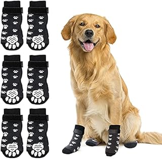 Rypet Anti Slip Dog Socks 3 Pairs - Dog Grip Socks with Straps Traction Control for Indoor on Hardwood Floor Wear, Pet Paw Protector for Small Medium Large Dogs M