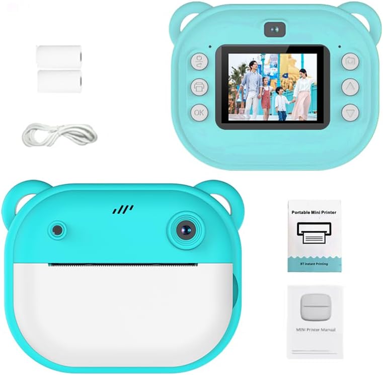 Instant Print Camera for Kids, Christmas Birthday Gifts for Girls Boys, Digital Camera with 1080P Videos, Portable Instant Camera Printer Toy for 6+ Years Old Kids (Green)