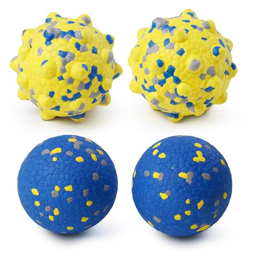 Dog Balls for Aggressive Chewers Indestructible Dog Tennis Balls Durable Bouncy Dog Toy Balls Dog Balls for Teething Interactive Dog Toys for Fetch Game 4 Pcs Medium Size