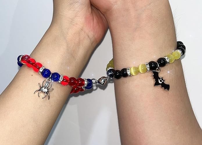 Image of ARISTAL Jewellery Spiderman Kitty Magnetic Friendship Bracelets, Couple's Bracelets, Valentine's Day Gifts for BFF, BF, GF, Women, Men, Girls, Kids