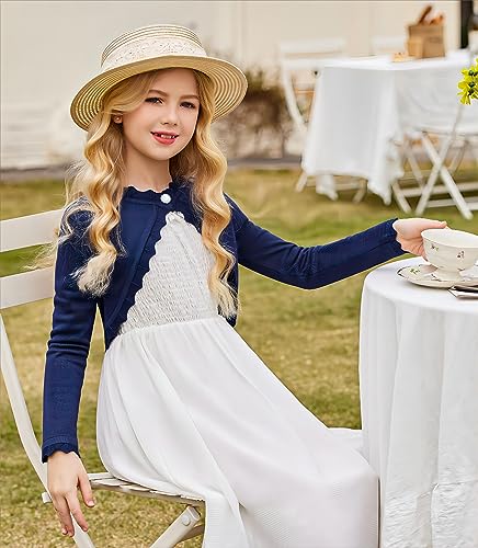Image of Arshiner Girls Open Front Bolero Shrug Kids Long Sleeve Cropped Elegant Cardigan Knit Sweater