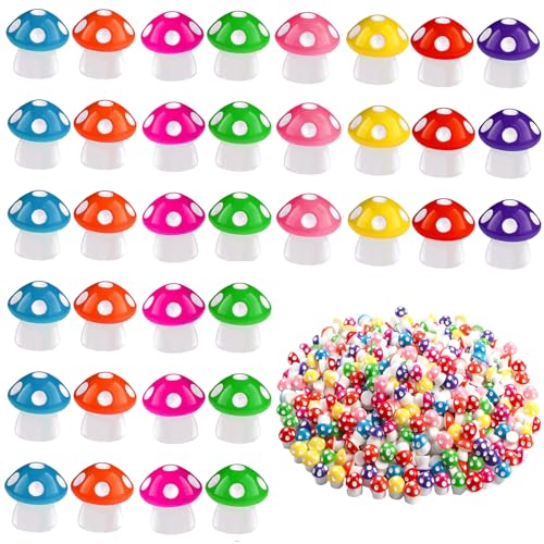Ahysuet Lot de 100 Mini Champignons Lumineux, 7 Couleurs, Petites Figurines Champignons Colorés, Miniature Résine Champignon pour Décoration de Jardins...