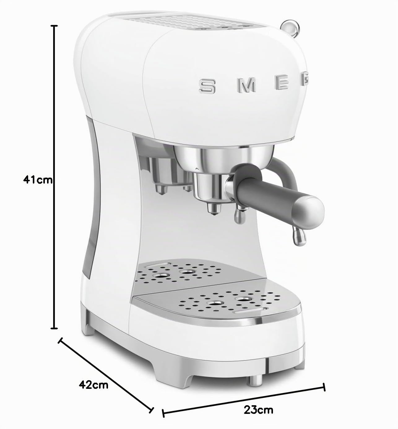 Smeg, Macchina da Caffè Espresso Manuale ECF02WHEU, Made in Italy, Cappuccino System, Thermoblock, Tazze Grandi e Funzione Caffè Doppio, Made in Italy, Dimensioni Compatte, 1350W, Bianco