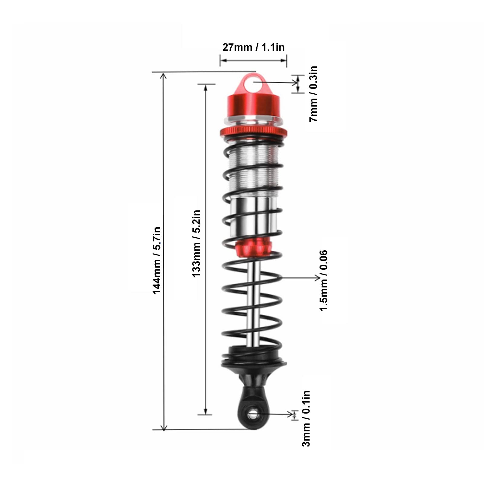 4 szt. RC przednie tylne amortyzatory RC amortyzator samochodowy część zamienna do samochodu Traxxas MAXX 2.0 1/10 RC (Red)