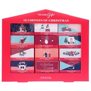 Ten Acre Gifts 12 Coffees of Christmas Gift Set, Coffee Sampler Assortment Box Features Mocha, Peppermint, French…