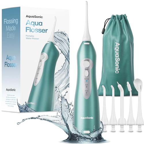 Image of AquaSonic Water Flosser - Cordless Rechargeable Water Flossers for Teeth Cleaning - Waterproof Aqua Flosser, Portable Oral Irrigator for Dental Cleaning with 5 Jet Tips - Braces Home Travel