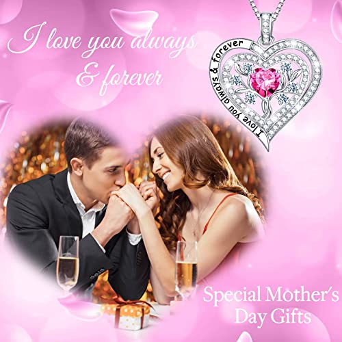Iefup Christmas Gifts For Women Necklace, 925 Sterling Silver Tree Of Life Pendant October Birthstone Pink Sapphire Necklace Birthday Mothers Day Christmas Gifts For Women Mom Teens Wife Her Girlfriend #TOP1