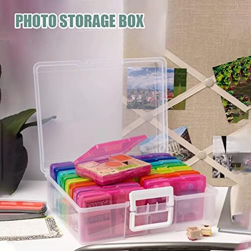 Photo Storage Box Plastic Crafts Photo Storage Container Colorful Rectangle Photo Keeper Suit Box Photo Organizer Cases for Photo Stickers Stamps