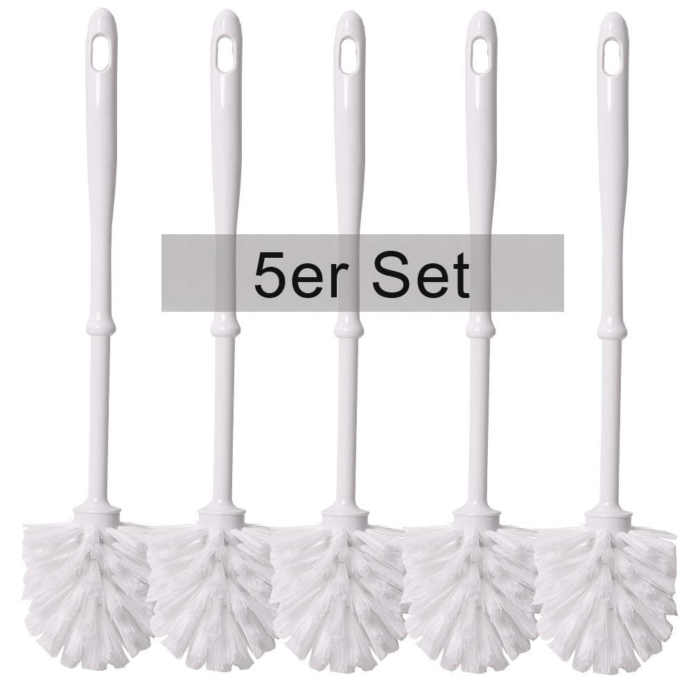 SHD - praktisches Toilettenbürstenset mit langem Griff für gründliche Reinigung - 5er Set weißer Klobürsten mit pflegele