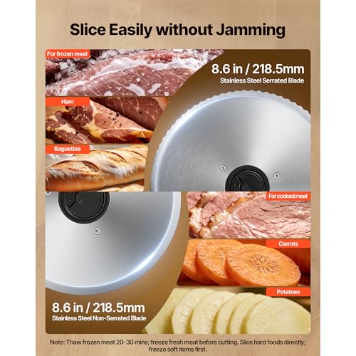 Image of VEVOR Meat Slicer, 8.6 inch 200W Electric Deli Slicer Machine with two SUS420 Blade, 0-0.6 inch Adjustable Thickness, ETL Certified Home Food-Slicer for Meat, Ham, Baguett, Steak