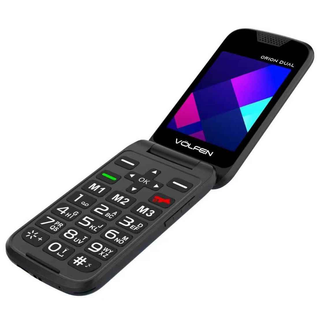 Orion Dual - Teléfono móvil de Tapa para Personas Mayores de Doble Pantalla, Botones y Teclas Grandes, fácil de Usar, USB-C, 3 memorias directas, Base de Carga (Negro)