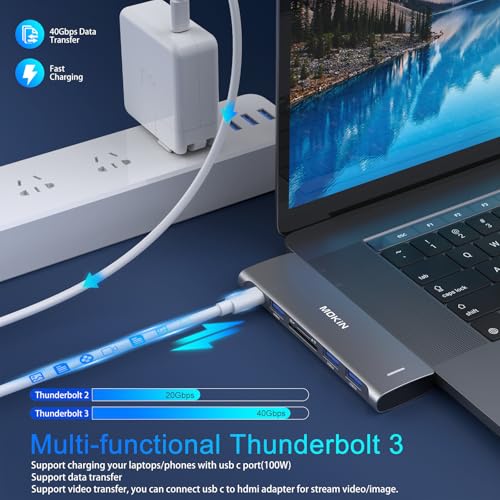 Image of USB C Adapter for MacBook Pro /Air M1 M2 2021 2020 2019 2018,MOKiN Hub MacBook Pro Accessories with 3 USB 3.0 Ports,USB C to SD /microSD Card Reader and 100W Thunderbolt 3 PD Port
