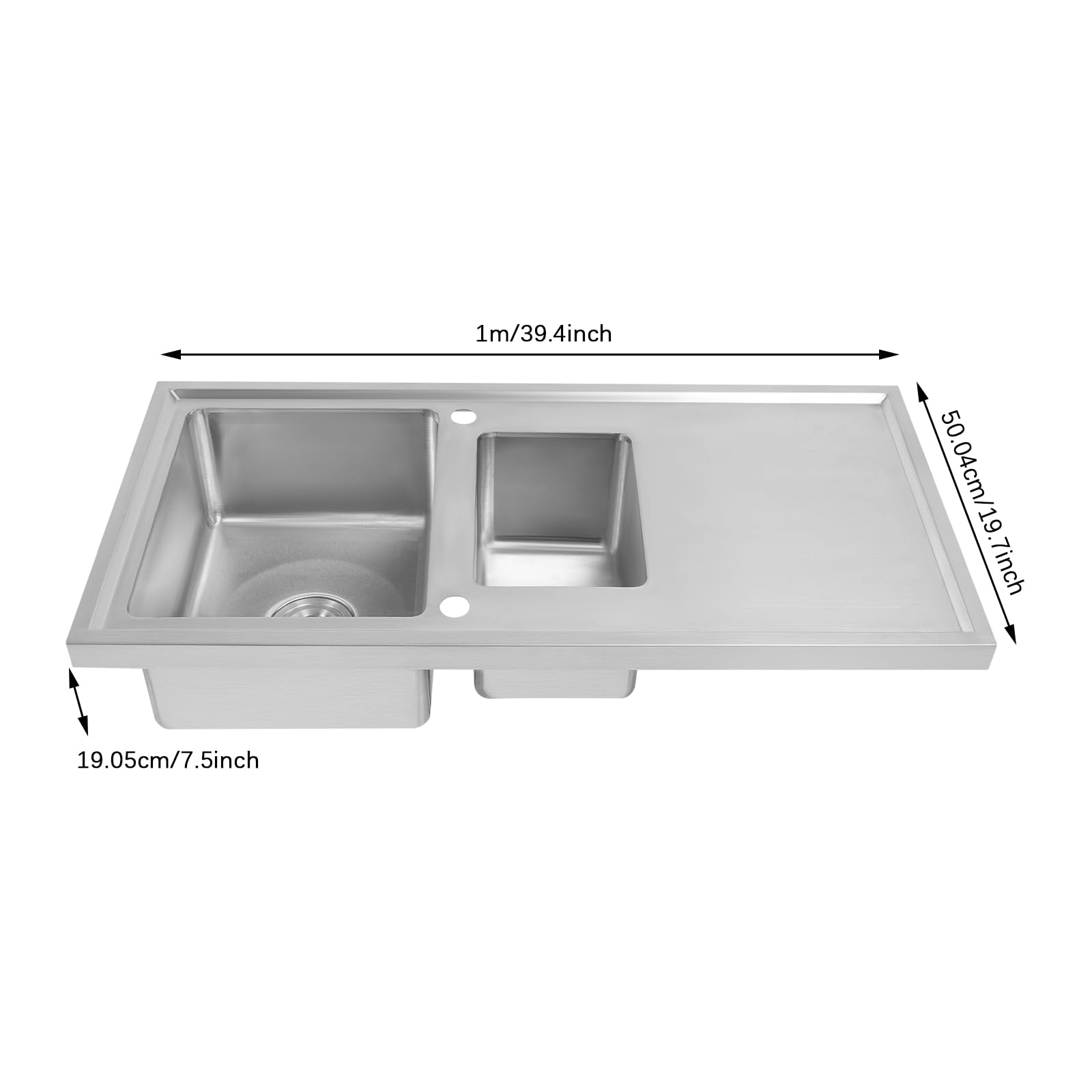 Fregadero empotrable de acero inoxidable 1,5, fregadero de acero inoxidable con escurridor, fregadero de cocina con orificio para grifo, fregadero de acero inoxidable para restaurantes, bares, hoteles