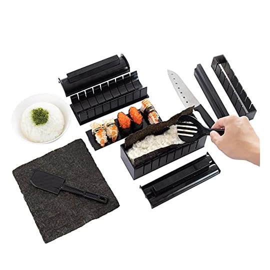 
                            DIY SUSHI MAKING KIT for beginners|tutorials step by step|11 pieces with 4 Sushi Rice Roll Mold Shapes|EASY.FUN.HOMECOOKING SUSHI
                        