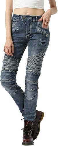 Miniatura 2 de Takuey Pantalones de motociclista para mujer con rodilleras y rodilleras, Azul