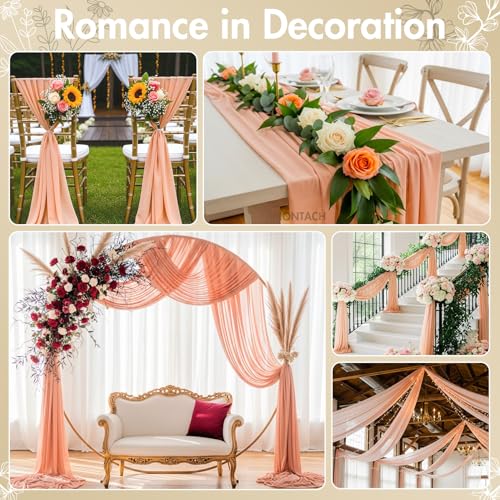 60" Chiffon Fabric by The Yard Pre-Cut Sheer Fabric for Wedding Arch Draping Fabric Swag Curtain Scarf Party Backdrop Decoration Ceiling Decor (Peach, 5 Yards) by IONTACH - Used condition - Image 4