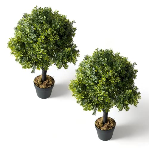 The Bloom Times Topiary Trees Artificial Outdoor 2 Pack 27 Inch Tall Faux Boxwood Ball Plants Outside Fake Bushes And Shrubs For Front Porch Garden Patio Decor Set Of 2 #TOP13