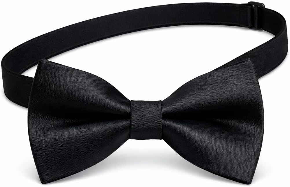 Bow Ties for Men Pre-Tied Satin Black Bowtie Adjustable Tuxedo Bow Ties for Wedding Party Formal Wear