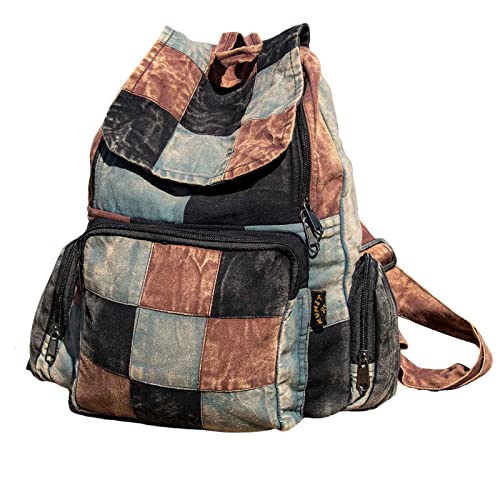 Kunst und Magie Bunter Hippie Rucksack 'No Waist' Stonewashed Nepal Fair, Farbe:brauntöne
